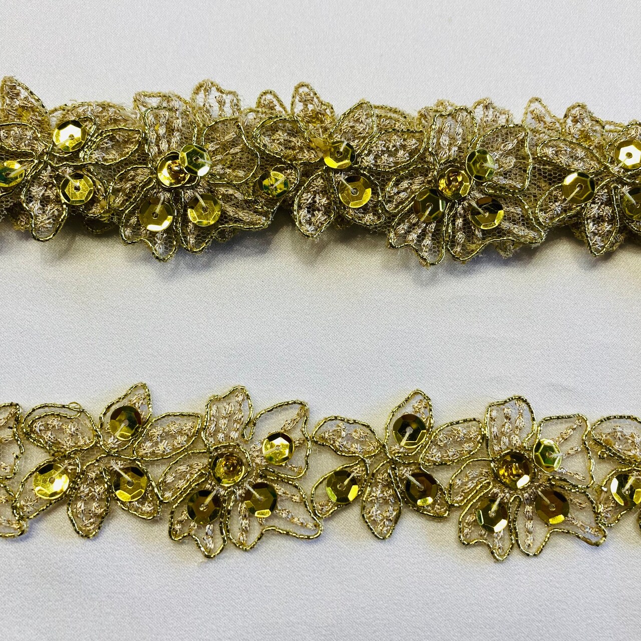 1 Yard Handmade Beaded and Corded Lace Trimming Embroidered on Polyester Net Mesh for Dresses 1.5 Inch Width